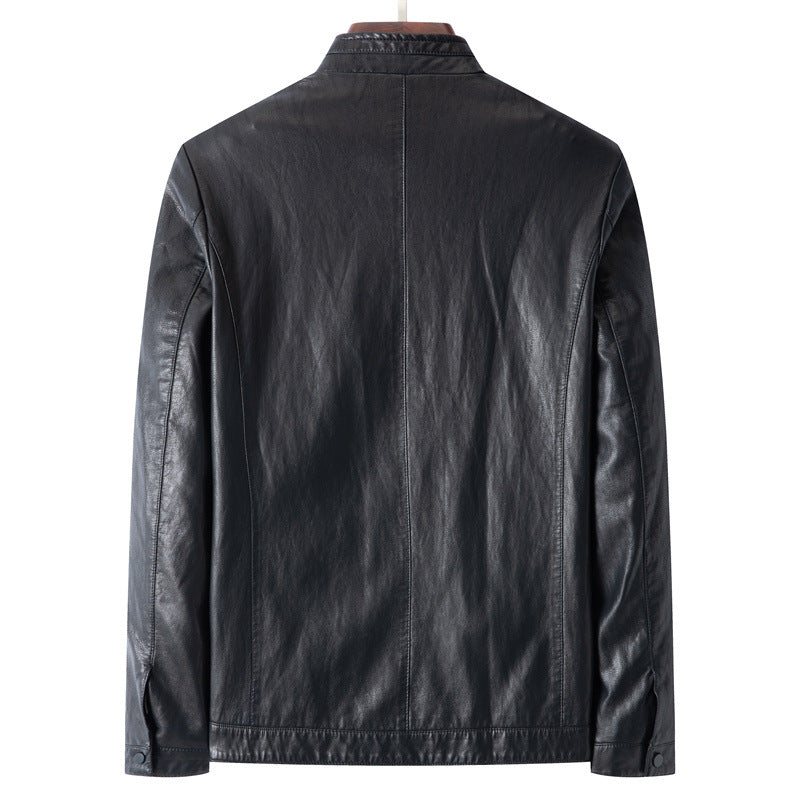 Herren Schmale Blouson-Lederjacke mit Stehkragen und verdecktem Reißverschluss Drune