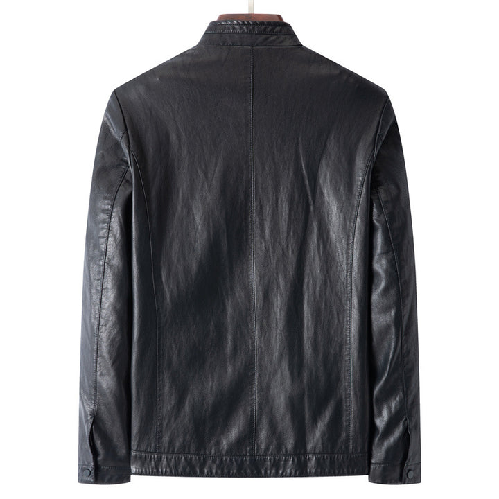 Herren Schmale Blouson-Lederjacke mit Stehkragen und verdecktem Reißverschluss Drune