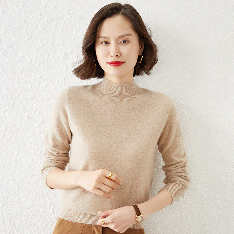 Damen Luxuriöser Kaschmir-Feinstrickpullover mit Stehkragen Drune