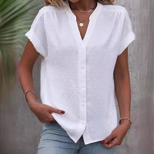 Damen Kurzarm Bluse mit feinem Strukturmuster Drune