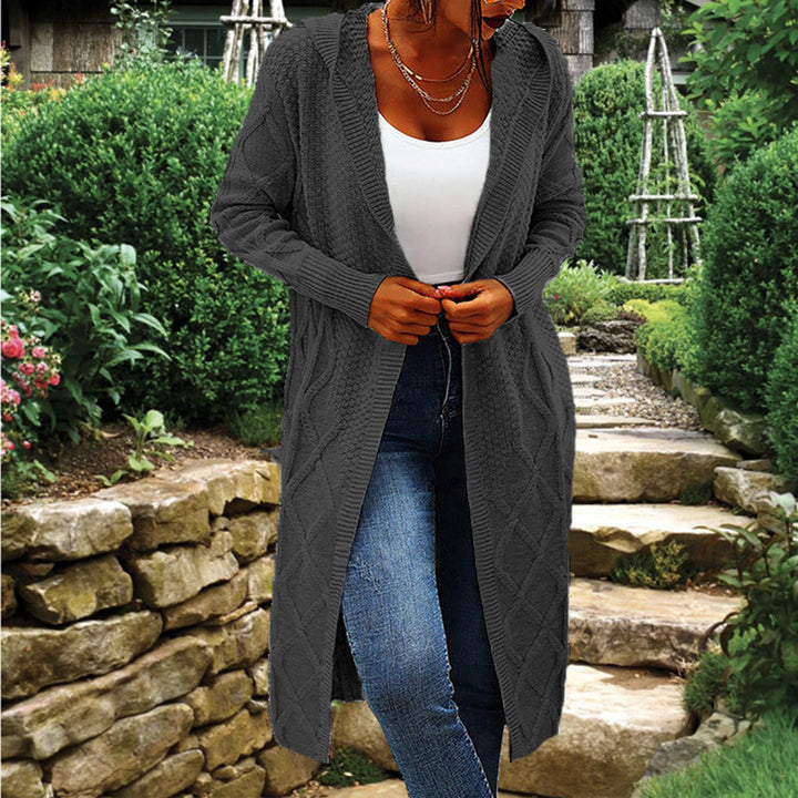 Damen Lange Strickjacke mit elegantem Zopfdesign Drune