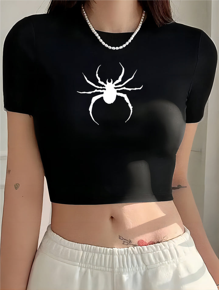 Damen Crop-T-Shirt mit modernem Grafiken-Aufdruck Drune