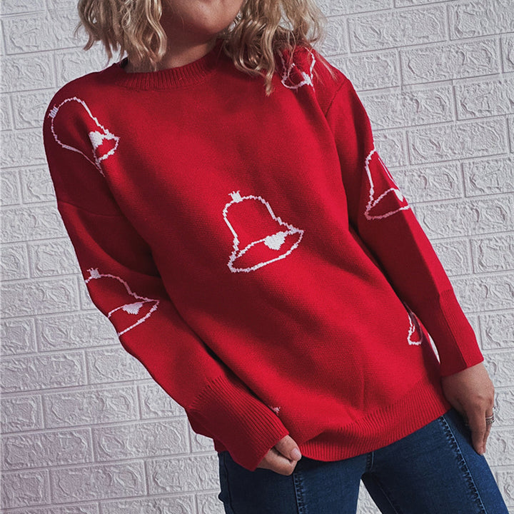 Damen Festlicher Pullover mit fröhlichem Glockenmotiv und lässigem Schnitt Drune