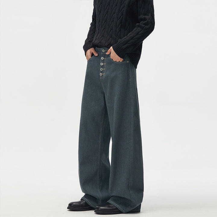 Herren Marlene-Denimhose im ultraweiten Baggy-Cut mit sichtbarer Knopfleiste Drune
