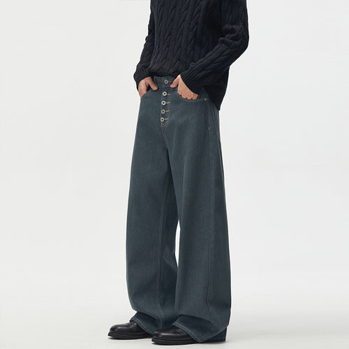 Herren Marlene-Denimhose im ultraweiten Baggy-Cut mit sichtbarer Knopfleiste Drune