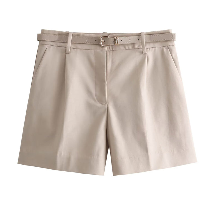 Femme Taillierte Hochbund-Chino-Shorts mit Gürtel-Detail Drune