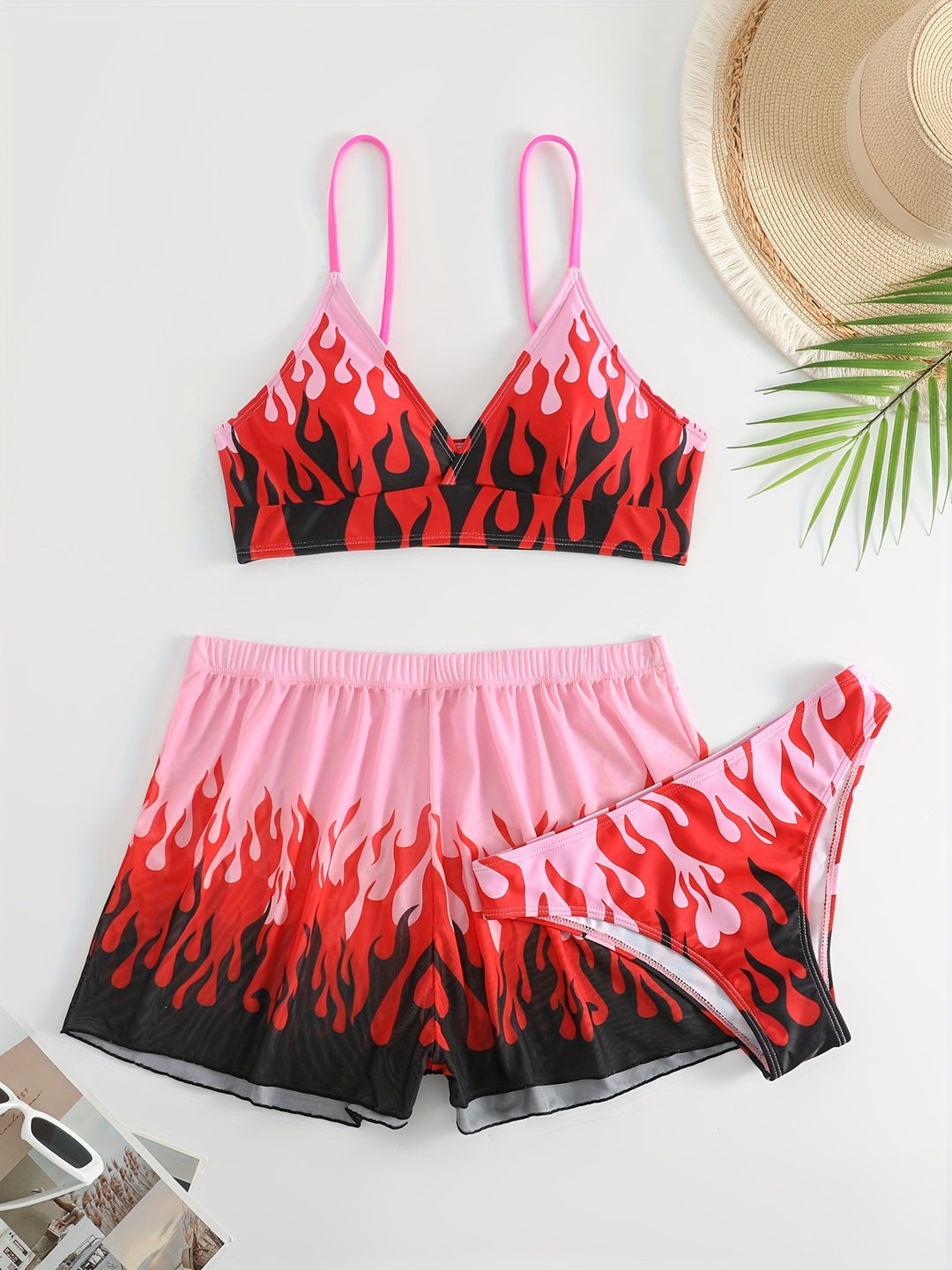 Damen Triangel-Bikini mit aufregendem Flammenmuster Drune