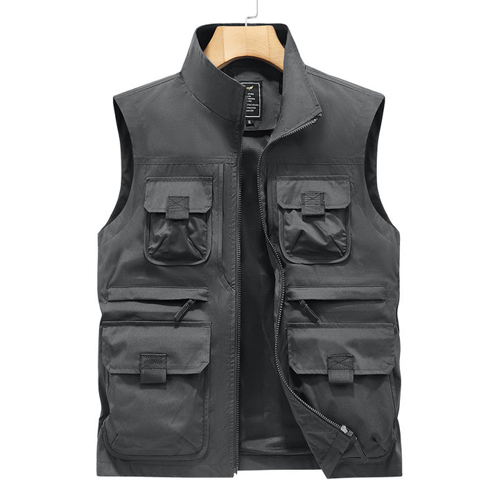 Herren Outdoor-Multitaschenweste mit Schnellzugriffstaschen und Stehkragen Drune