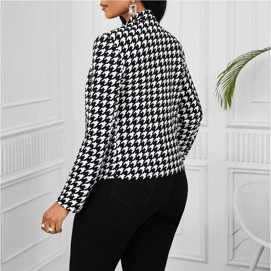 Damen elegante Blazerjacke mit Hahnentrittmuster und tailliertem Schnitt Drune