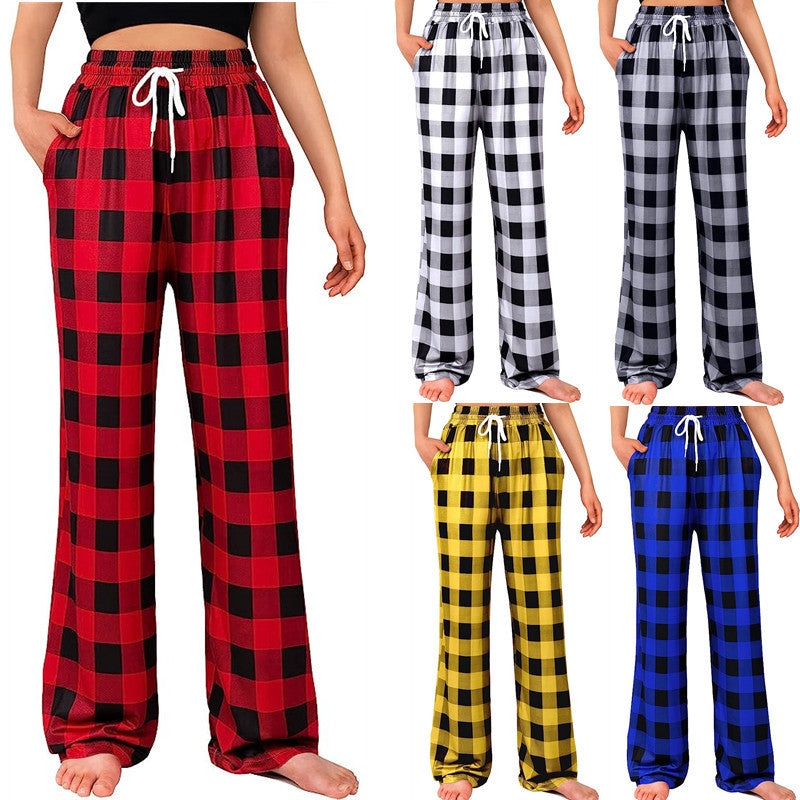 Damen Bequeme Karohose mit elastischem Bund und Seitentaschen Drune