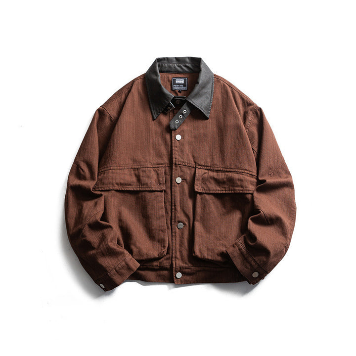 Herren Boxy-Worker-Canvasjacke mit Cordkragen, Druckknopfleiste und aufgesetzten Pattentaschen Drune