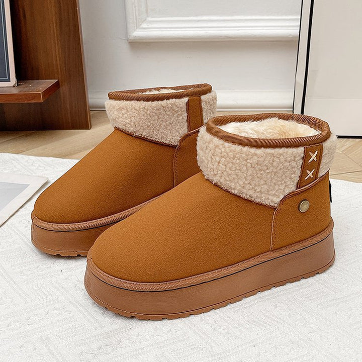 Damen Gefütterte Plateau-Stiefelette mit Teddykragen und Slip-On-Schaft Drune
