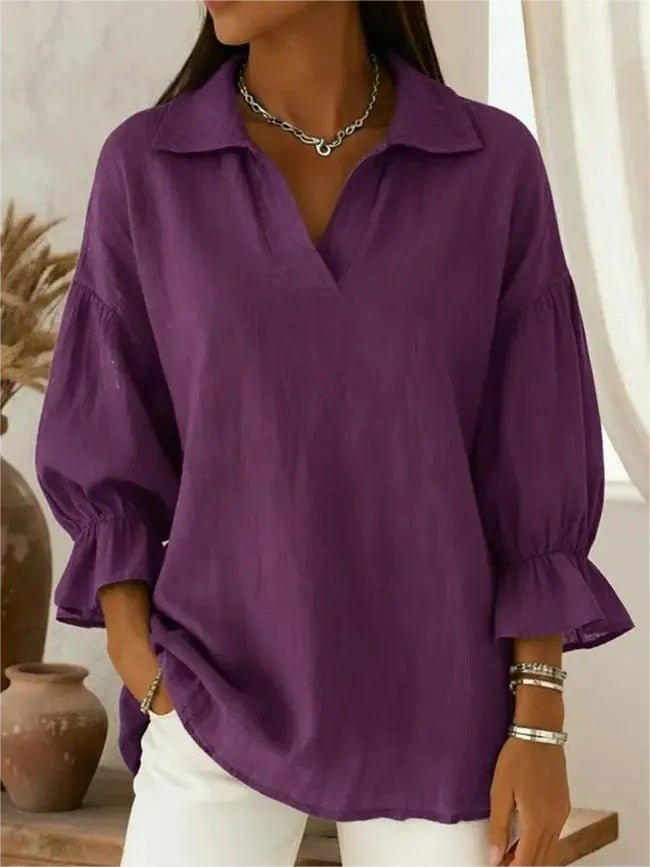 Damen Lässige und elegante Bluse mit weiten Ärmeln Drune