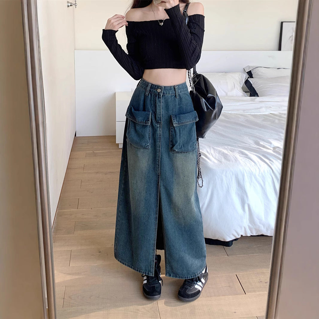 Damen Langer Jeansrock mit großzügigen Taschen Drune