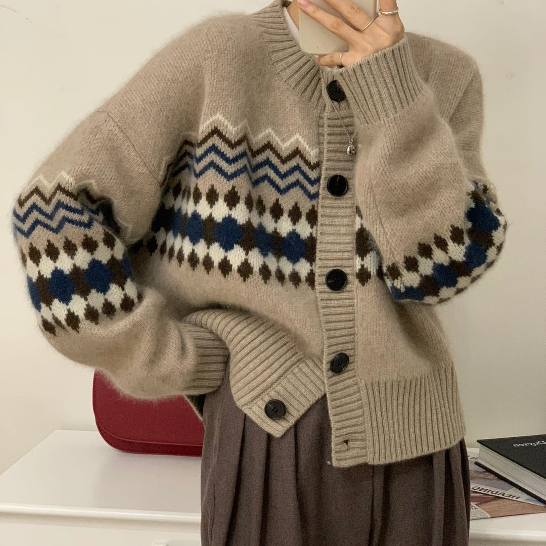 Damen Kuscheliger Strickcardigan mit ornamentalen Mustern Drune