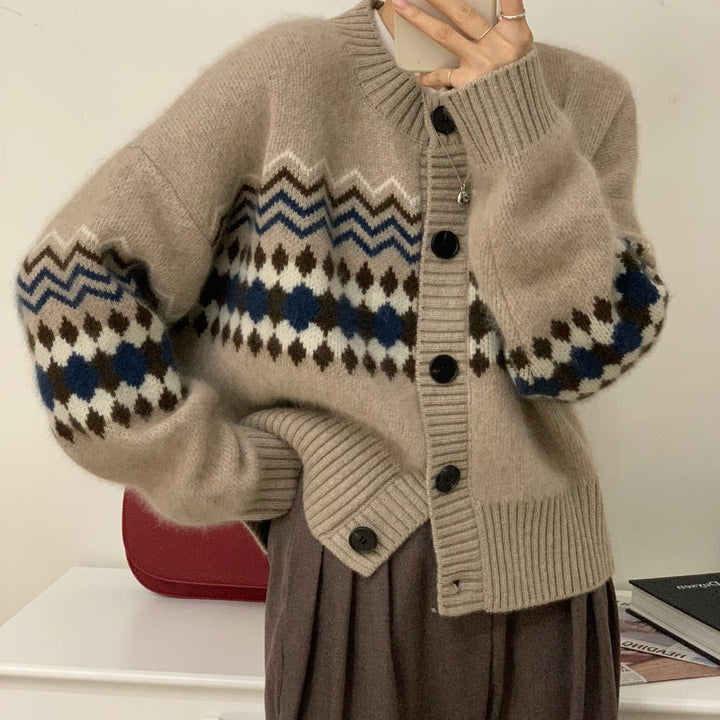 Damen Kuscheliger Strickcardigan mit ornamentalen Mustern Drune