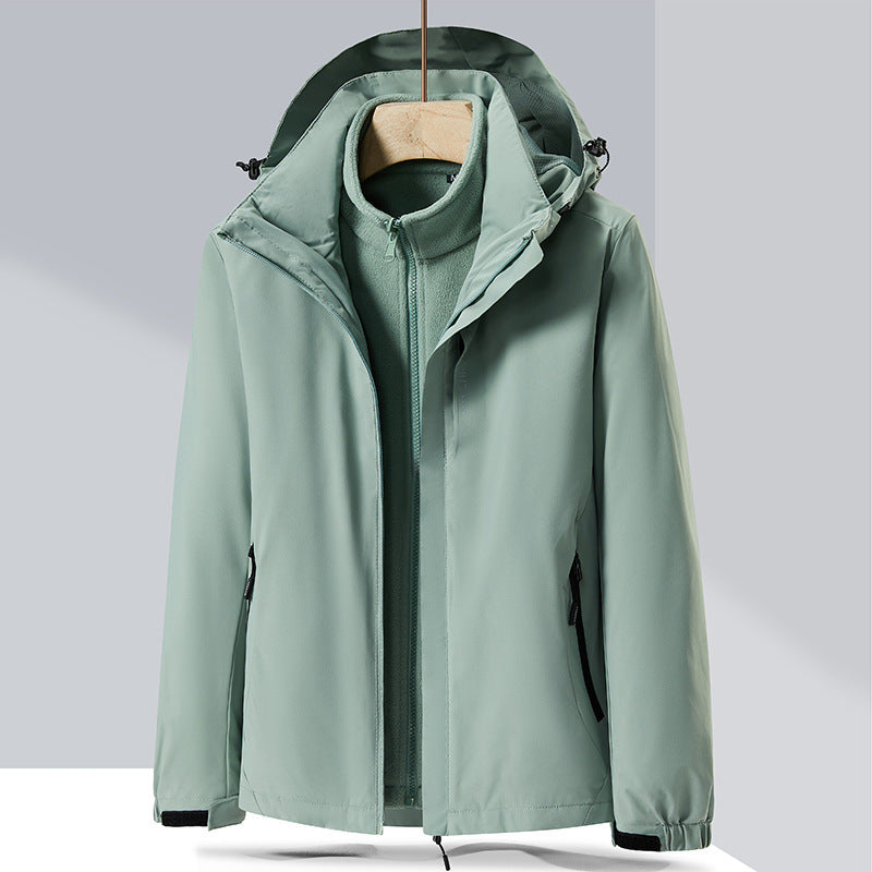 Herren zweilagige Softshell-Regenjacke mit abnehmbarem Fleece‑Innenlayer und verstellbarer Kapuze Drune