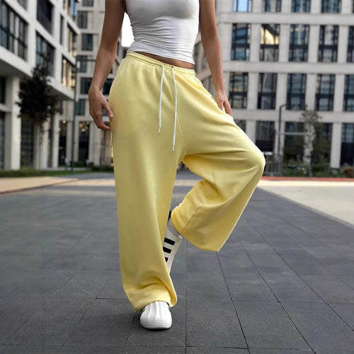 Damen oversized Fleece-Sweathose mit tiefem Schritt, Kordelzugbund und lässiger Streetwear-Passform Drune