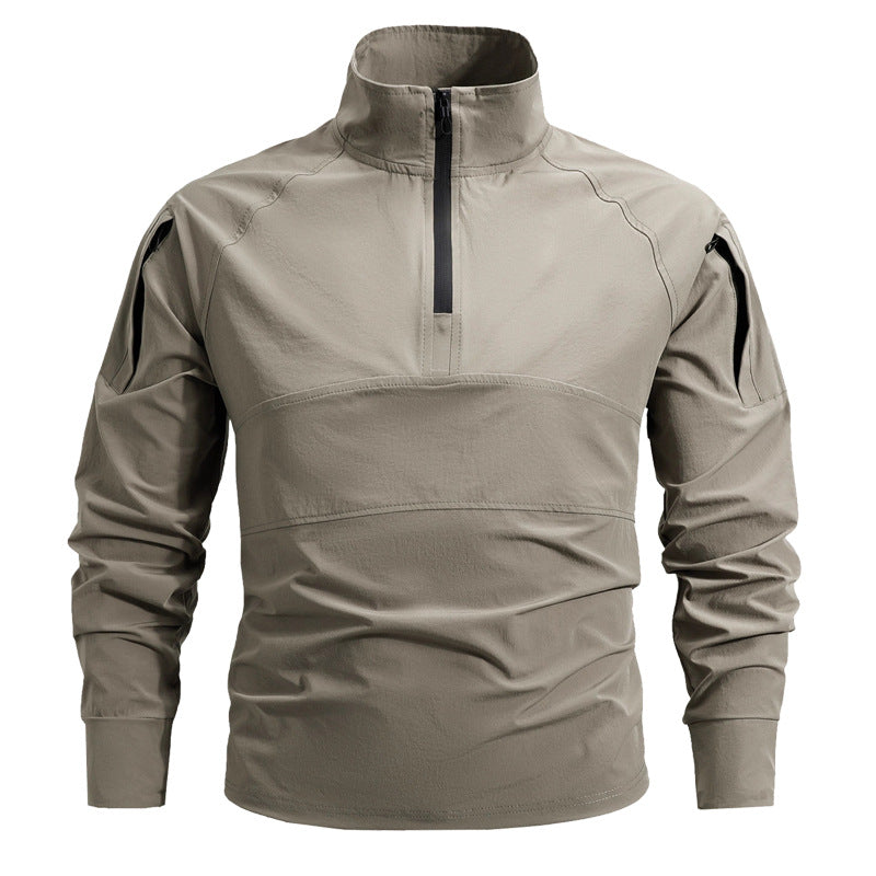 Herren nan taktischer Halfzip-Softshellpullover mit Ärmeltaschen und hohem Kragen Drune