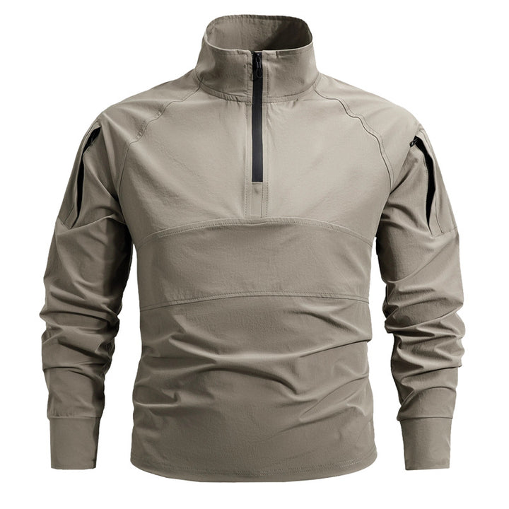 Herren nan taktischer Halfzip-Softshellpullover mit Ärmeltaschen und hohem Kragen Drune