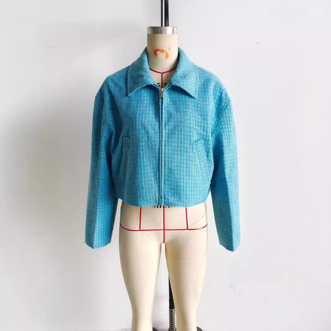Damen nan Cropped Tweedjacke mit Hemdkragen, verdecktem Reißverschluss und Leistentaschen Drune