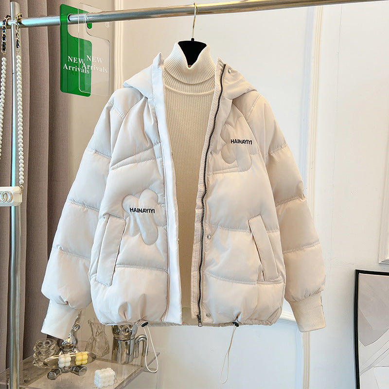 Damen Modische Kurze Daunenjacke mit Kapuze und praktischen Taschen Drune