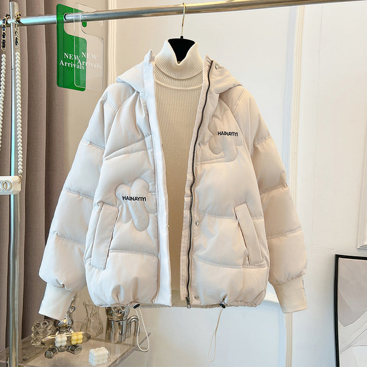 Damen Modische Kurze Daunenjacke mit Kapuze und praktischen Taschen Drune