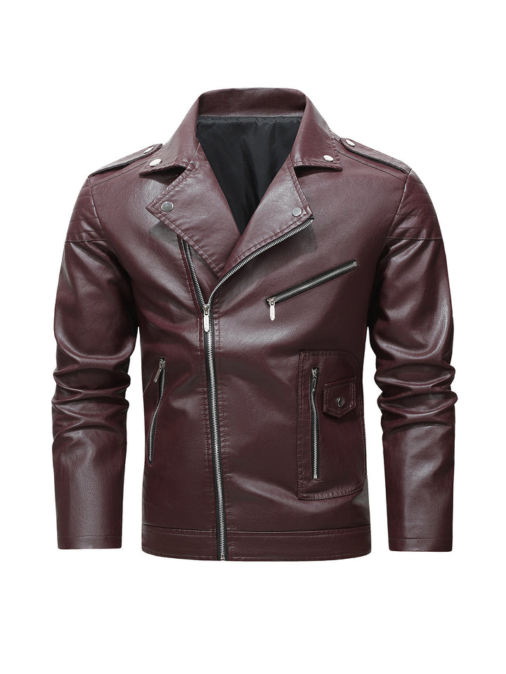 Herren Bikerjacke aus Kunstleder mit asymmetrischem Reißverschluss und gesteppter Schulterpartie Drune