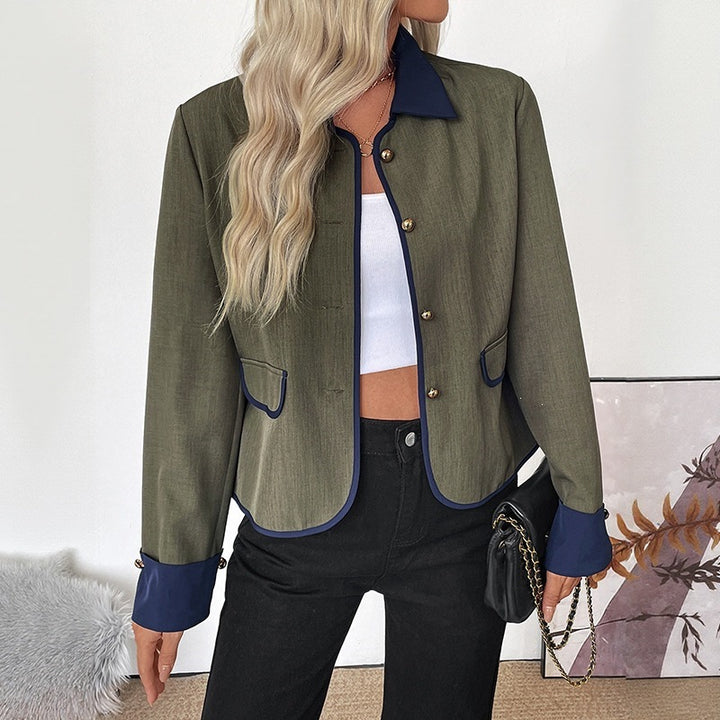 Damen Modische Blazerjacke mit kontrastierenden Ärmeln Drune