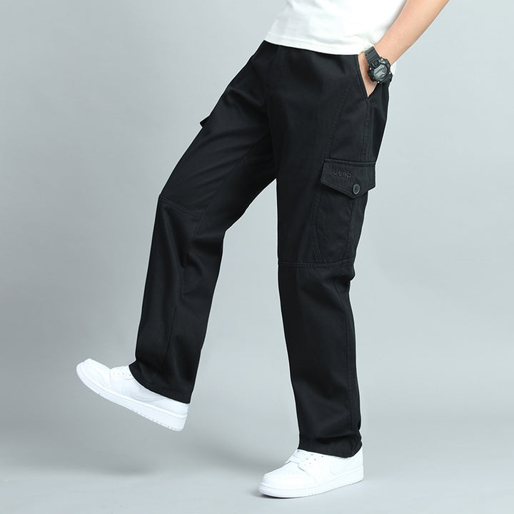 Herren Robuste Canvas-Cargohose mit geradem Bein, Knieabnähern & Klappentaschen Drune