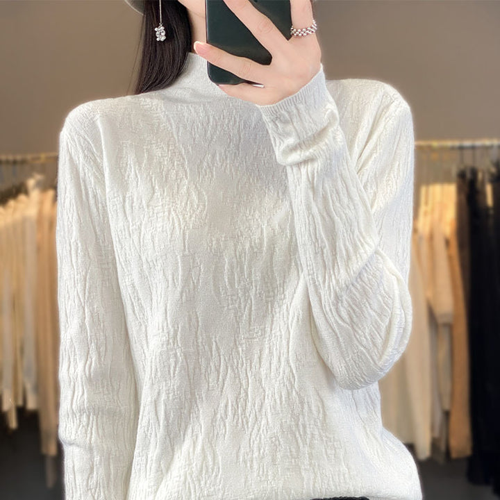 Damen Strukturierter Feinstrick-Pullover mit kurzem Stehkragen und Crinkle-Optik Drune