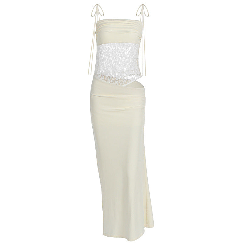 Damen elegantes Wickelmaxikleid mit transparenten Einsätzen und feinen Details Drune