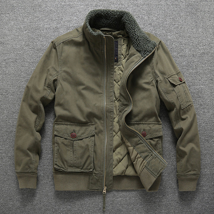 Herren Gefütterte Utility-Fieldjacke mit Teddykragen und Mehrfachtaschen Drune