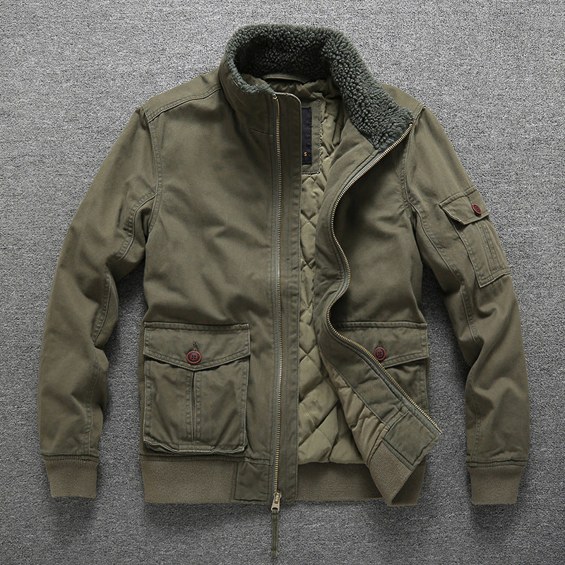 Herren Winter‑Bomberjacke im Field‑Stil mit Teddykragen, gesteppter Isolierung und Utility‑Taschen Drune