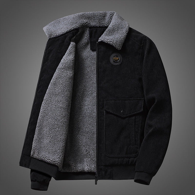 Herren Cord-Blouson mit durchgehendem Sherpa-Futter, Umlegekragen und Pattentaschen Drune