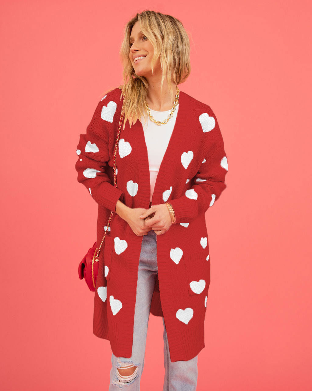 Damen Strickjacke mit Herzmotiv und praktischen Taschen Drune