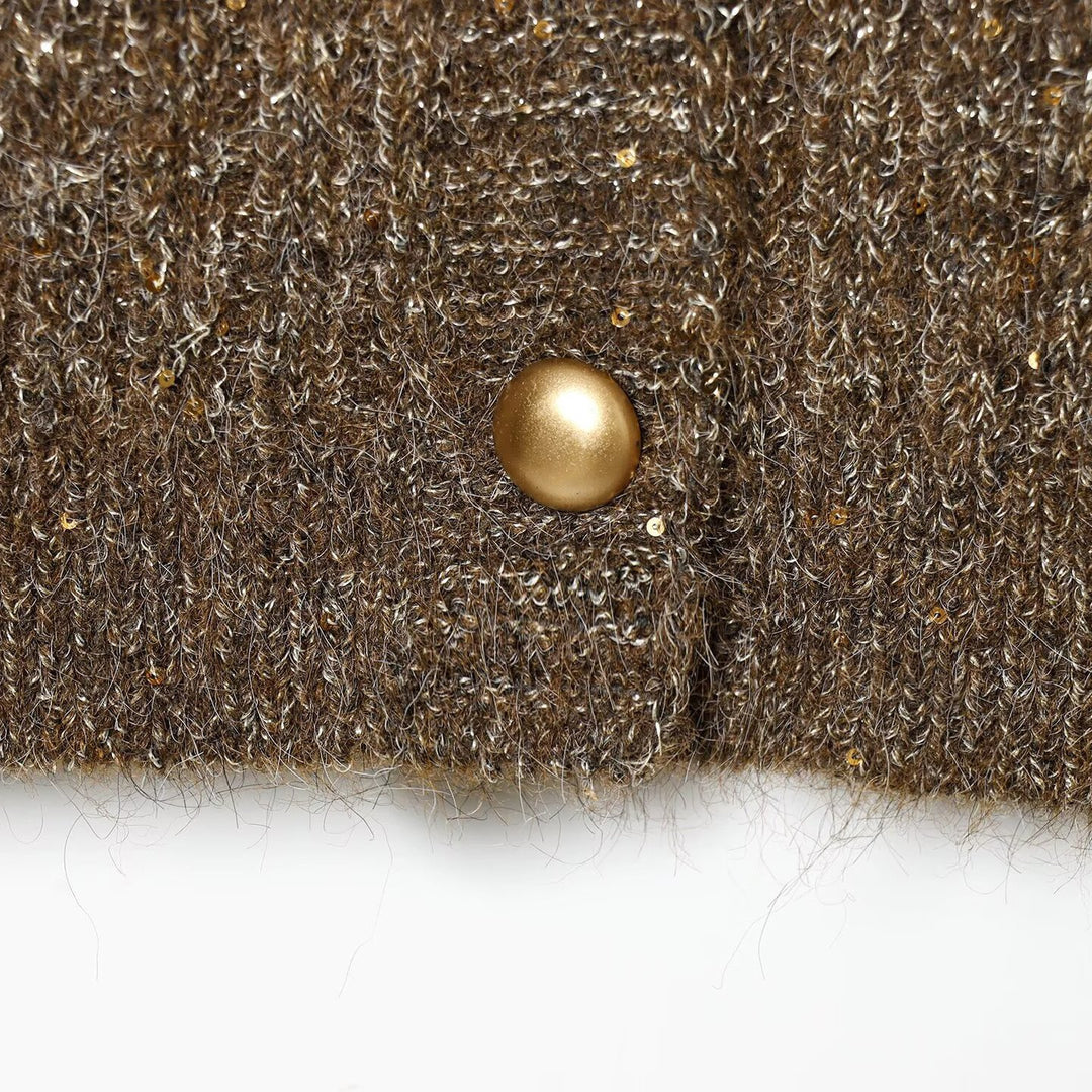 Damen Grobgestrickter Rippencardigan mit goldfarbenen Knöpfen und V-Ausschnitt Drune