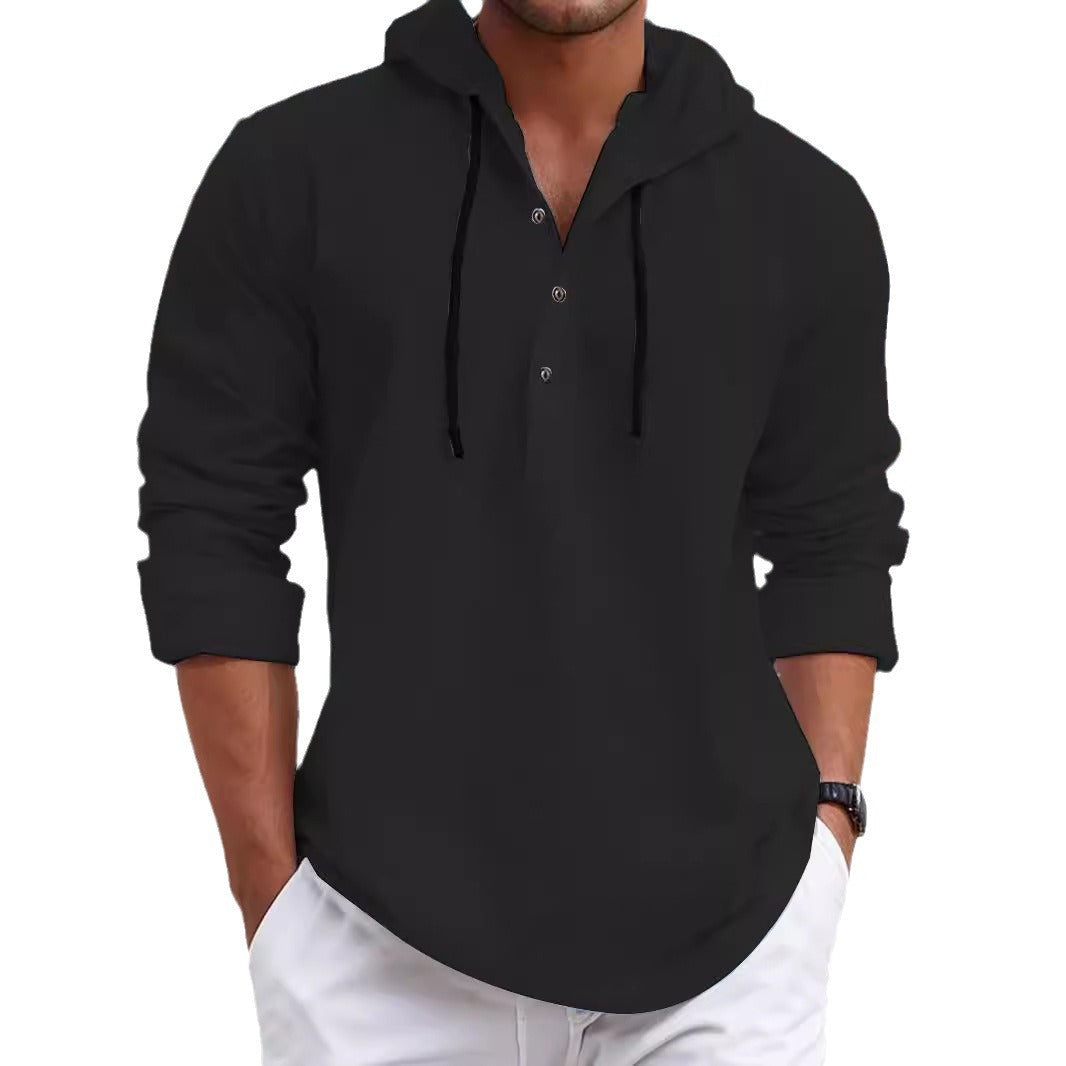 Herren lässiges Kapuzenshirt mit Knopfleiste und atmungsaktiver Struktur Drune