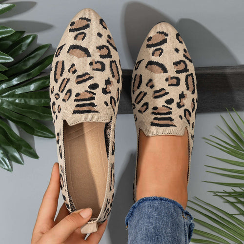 Damen nan gestrickter Slip-On Loafer mit Leo-Jacquard, gepolstertem Komfortfußbett und rutschfester EVA-Sohle Drune
