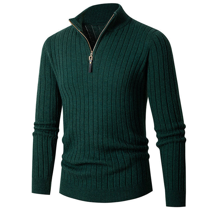 Herren Gerippter Feinstrick-Halbzip-Pullover mit hohem Kragen und Reißverschluss Drune