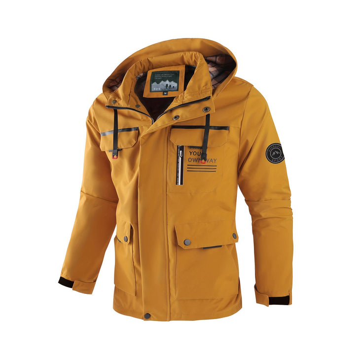 Herren leichter Softshell-Parka mit wasserabweisender Beschichtung, Kapuze und Multifunktions-Taschen Drune