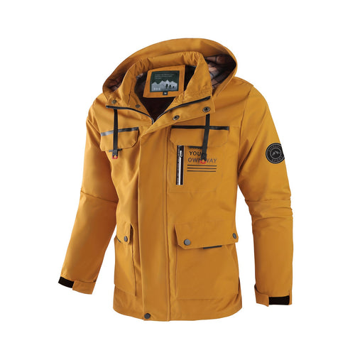 Herren leichter Softshell-Parka mit wasserabweisender Beschichtung, Kapuze und Multifunktions-Taschen Drune