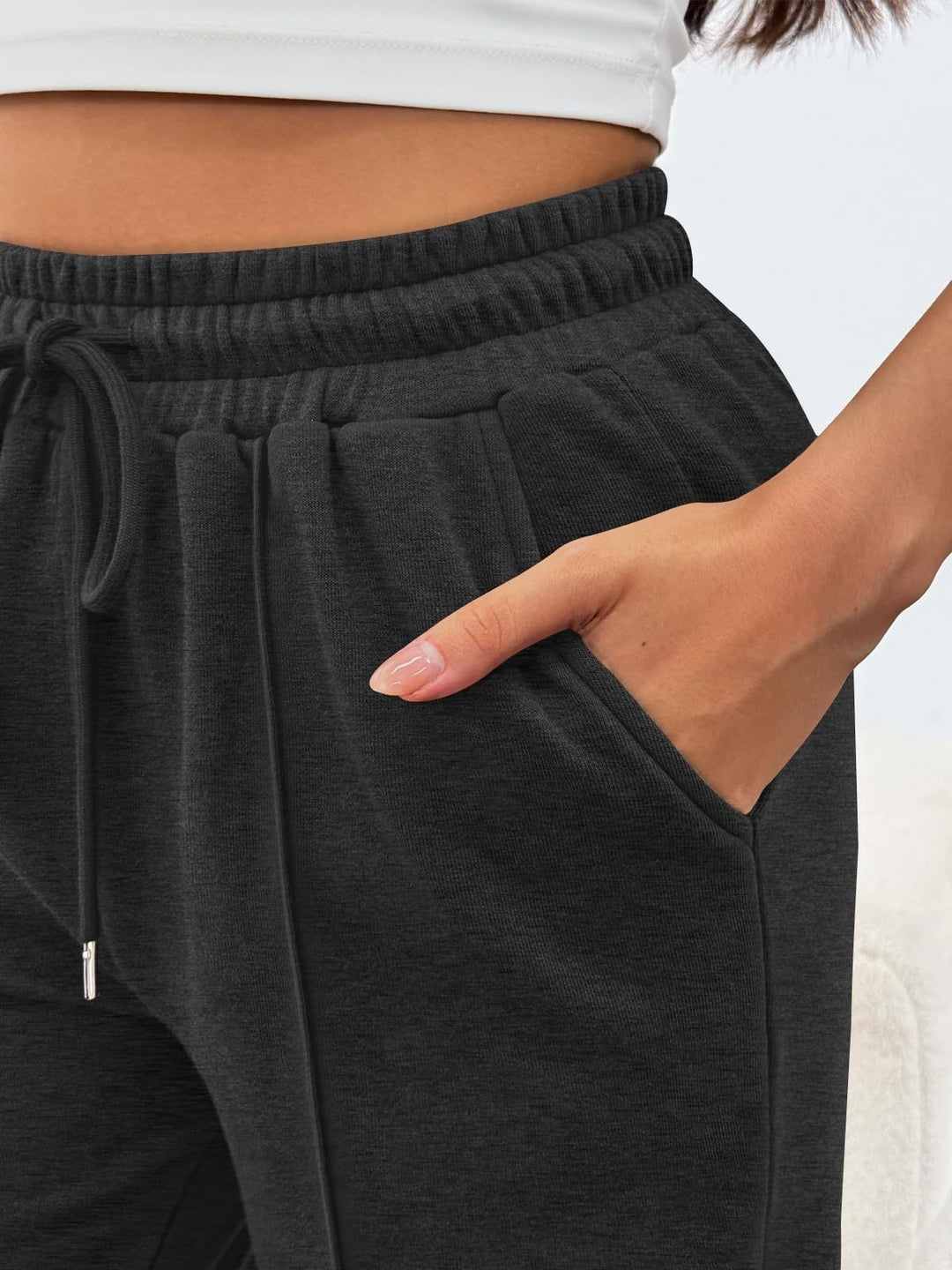 Damen nan komfortable High-Waist Jogginghose mit Kordelzug und tiefen Eingrifftaschen Drune
