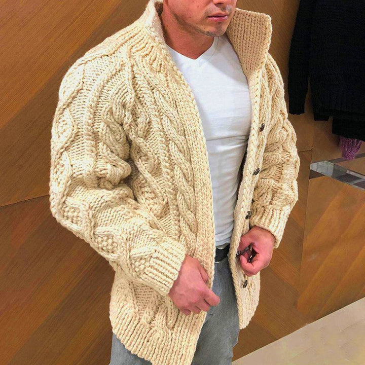 Herren nan Grobstrick Cardigan mit Zopfmuster und Schalkragen Drune