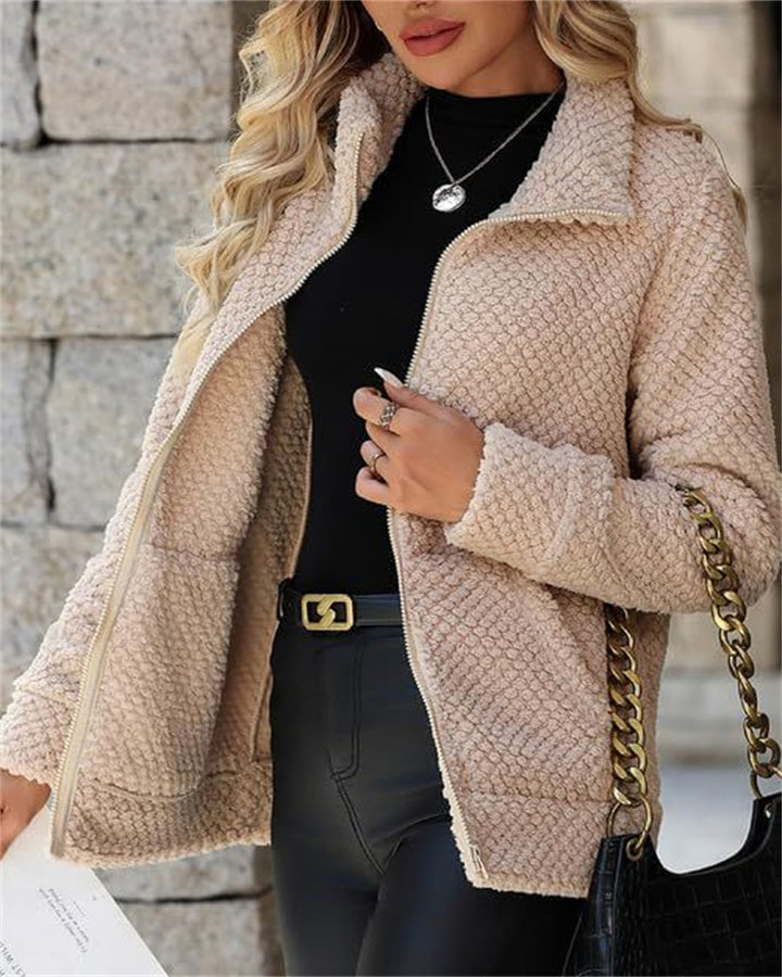 Damen Teddy-Fleece Jacke mit Reißverschluss und Stehkragen Drune
