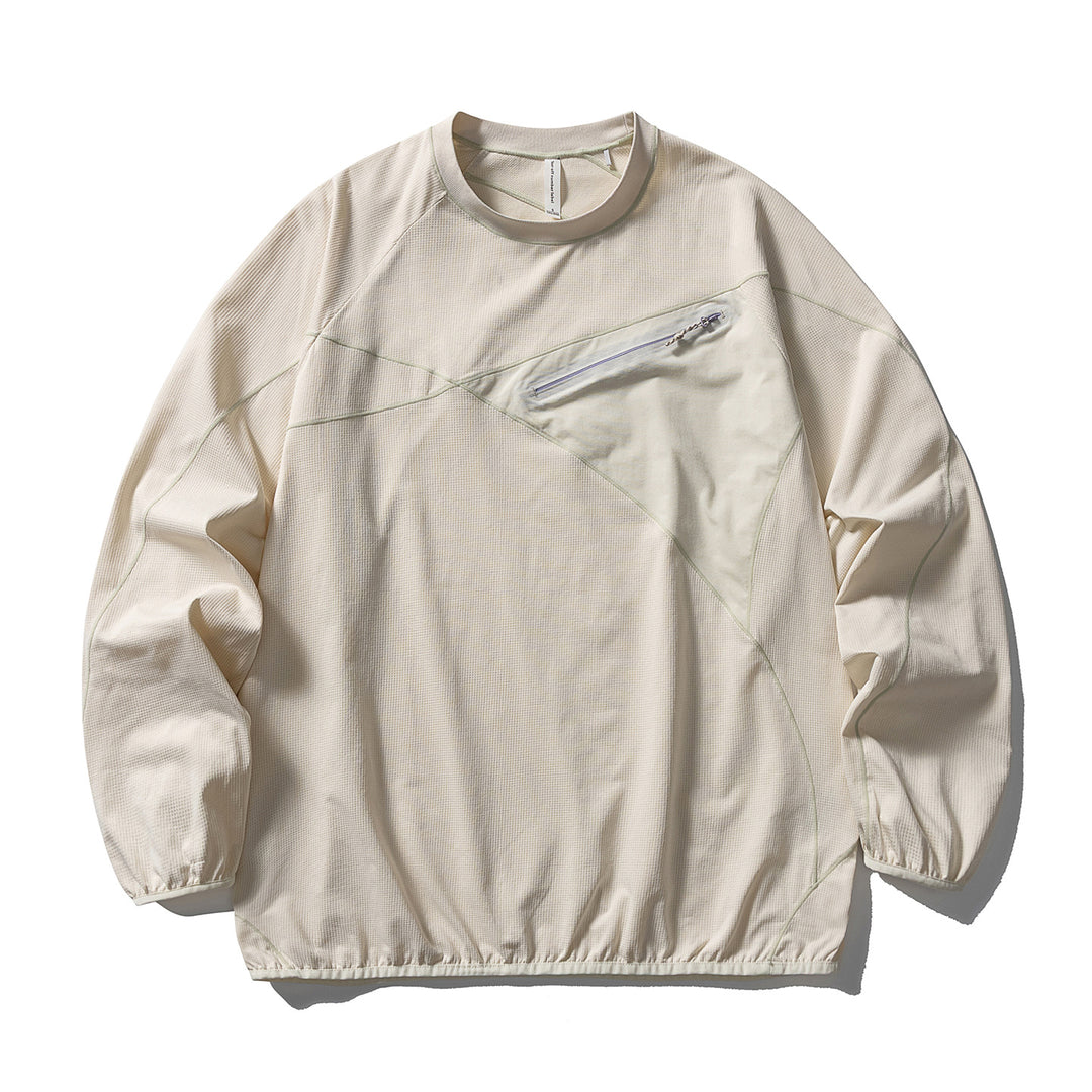 Unisex Technisches Oversize-Sweatshirt mit diagonalem Reißverschluss‑Brustfach Drune