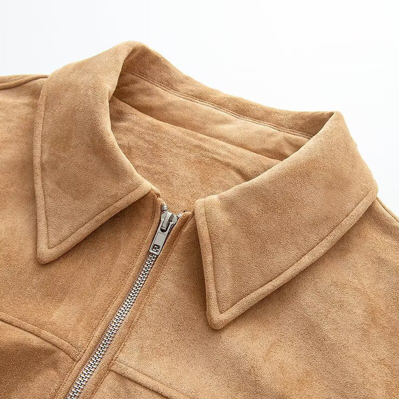 Damen Kurzjacke aus Velourslederoptik mit Reißverschluss und elastischem Saum Drune