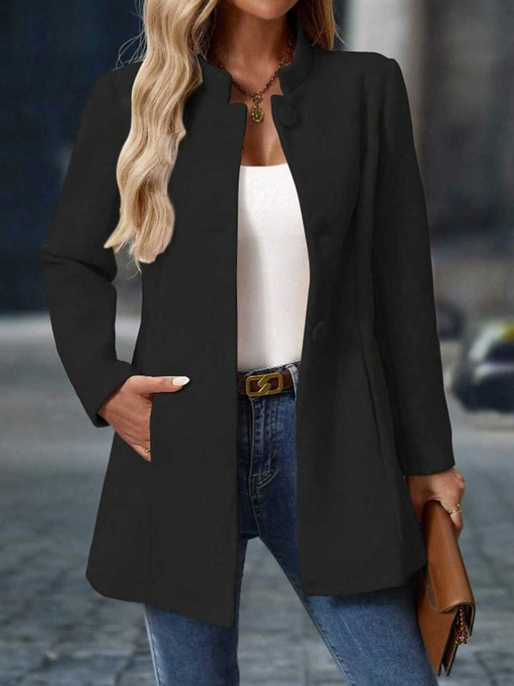Damen Stehkragenmanteljacke mit verdeckter Knopfleiste und seitlichen Taschen Drune
