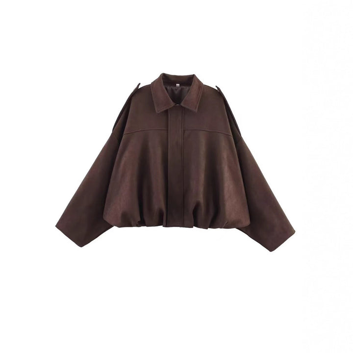 Damen Cropped Boxy‑Übergangsjacke im Wildlederlook mit Epauletten Drune