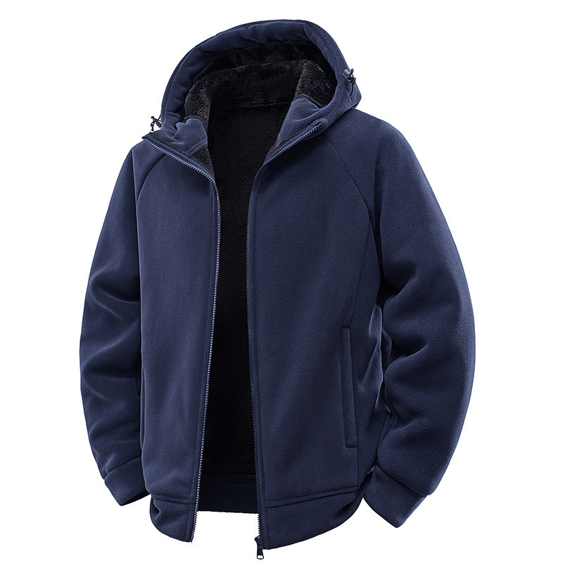 Herren Teddygefütterte Fleece‑Kapuzenjacke mit Thermofutter, durchgehendem Reißverschluss & Eingrifftaschen Drune